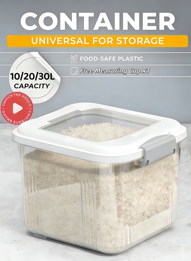 XiuWoo Rice Storage Container, Kitchen multifunctional grain container,Airtight Rice Container,Sealed Food Storage Container,Rice Dispenser Food Flour Storage Bins with Lids and Cup,BPA Free,Kitchen Extra Large Grain Storage Containers,for Rice, Beans, Grains, Small Dry Food,Kitchen Pantry Household(White,10L/20L/30L) - Image 1